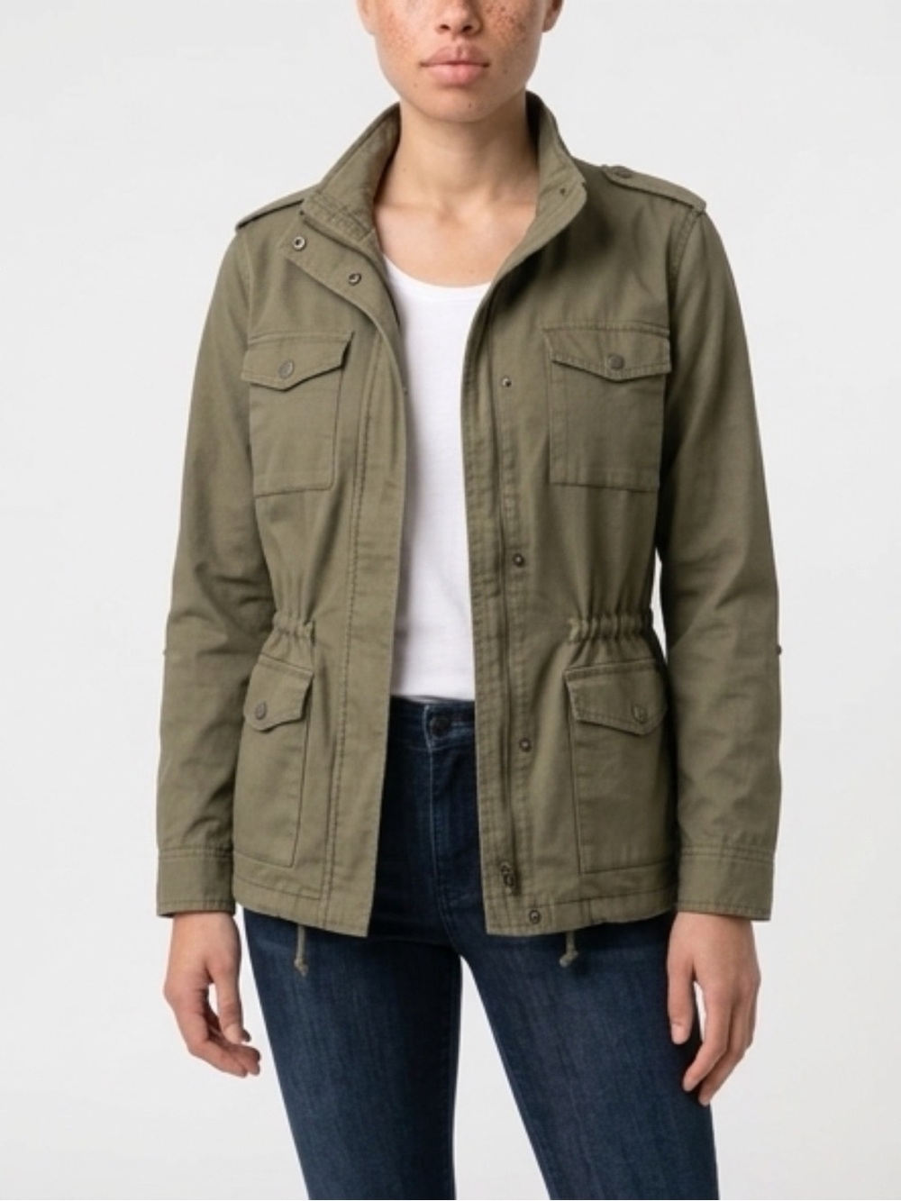 Caslon Olive Green Utility Jacket with Drawstring Waist